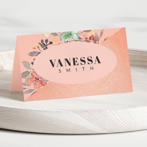 Blush Pink Copper Watercolor Floral Chic Wedding Place Card