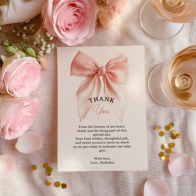 Blush Pink Coquette Bow Baby Shower Thank You  Card (Blush Pink Coquette Bow Baby Shower Thank You)