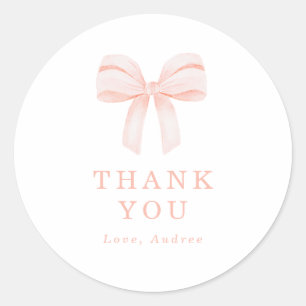 Blush Pink Coquette Bow Birthday Party Thank You Classic Round Sticker