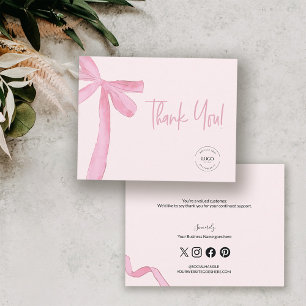 Blush Pink Coquette bow custom logo Thank You Card