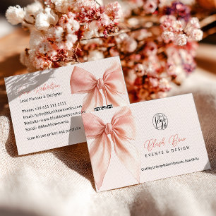 Blush Pink Coquette Bow Elegant Events Design Business Card