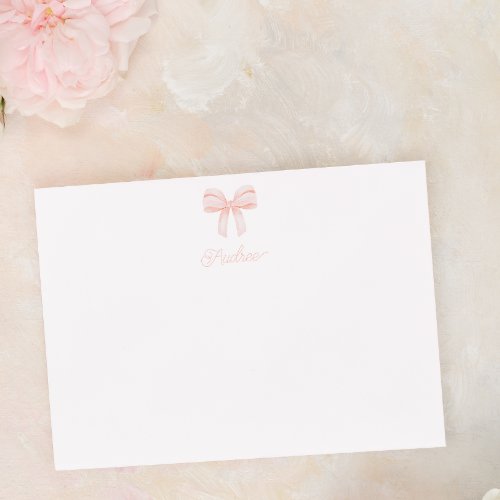 Blush Pink Coquette Bow Flat Thank You Card