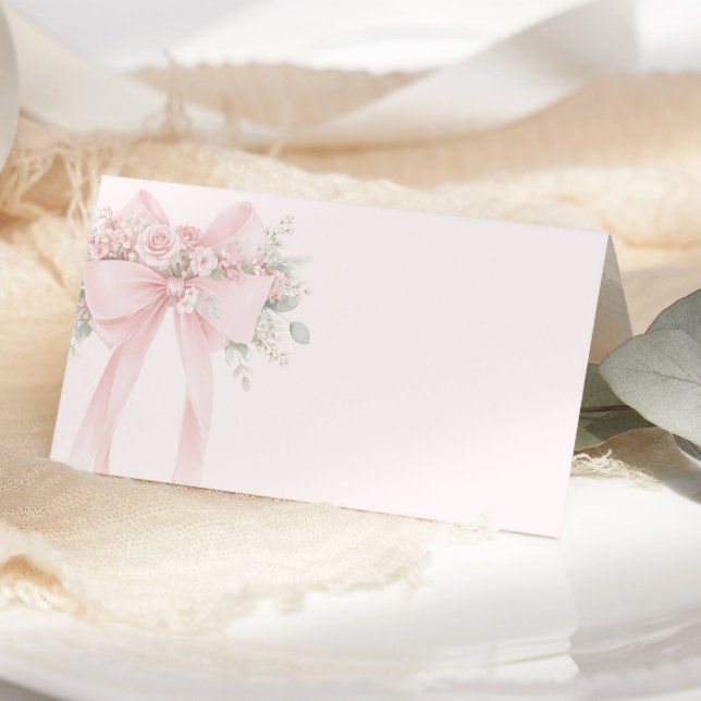 Blush Pink Coquette Bow Floral Place Card (Creator Uploaded)
