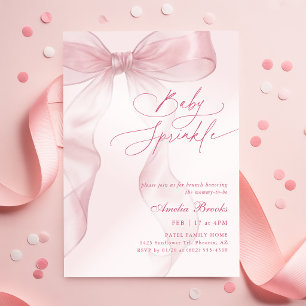 Blush Pink Coquette Bow Ribbon Girl Baby Shower Invitation