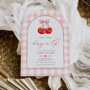 Blush Pink Coquette Cherry on Top Baby Girl Shower Invitation