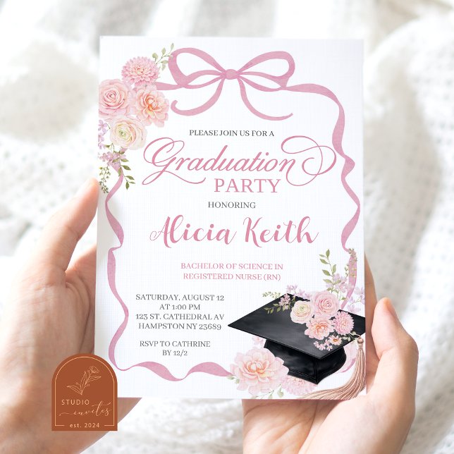 Blush Pink Coquette Graduation Party invitation (Creator Uploaded)