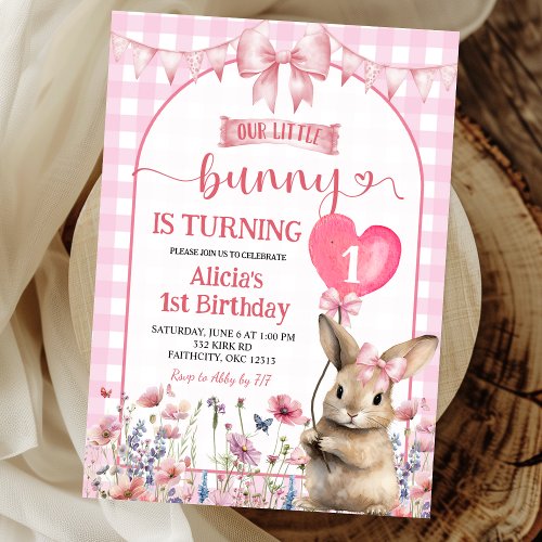 Blush Pink Coquette Little Bunny Floral Birthday