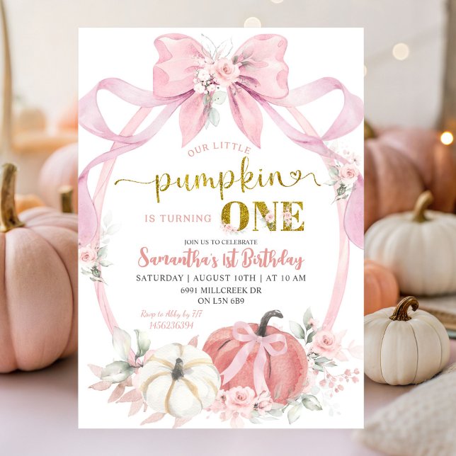 Blush Pink Coquette Little Pumpkin Girl Birthday Invitation (Creator Uploaded)
