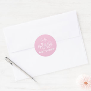 Blush Pink Coquette Modern Hand Drawn Baby Shower Classic Round Sticker