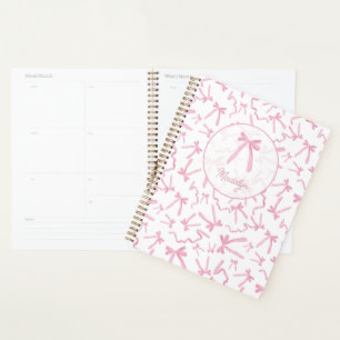 Blush pink coquette ribbon pattern personalized planner