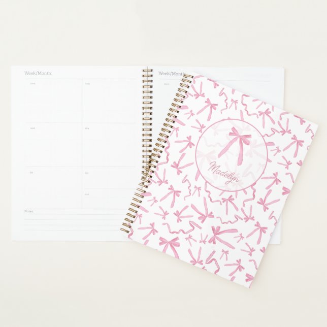Blush pink coquette ribbon pattern personalized planner (Display)