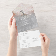 Blush Pink Coral and Gray Heart Leaf Tree Wedding
