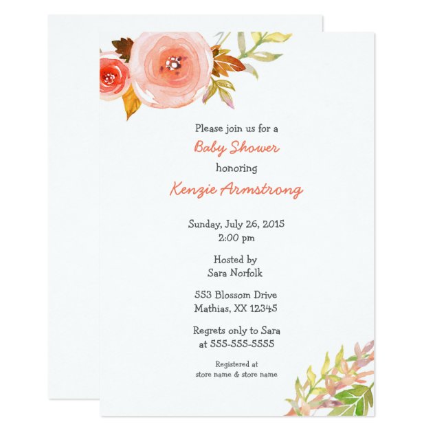 Blush Pink Coral Floral Baby Shower Invites