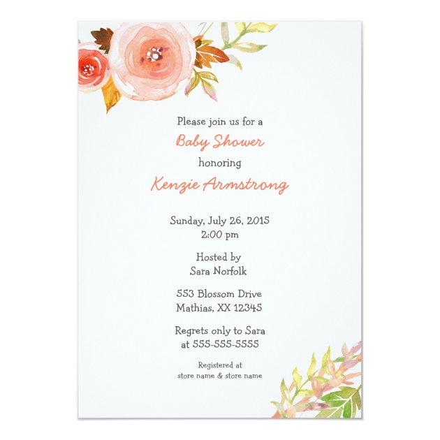 Blush Pink Coral Floral Baby Shower Invites