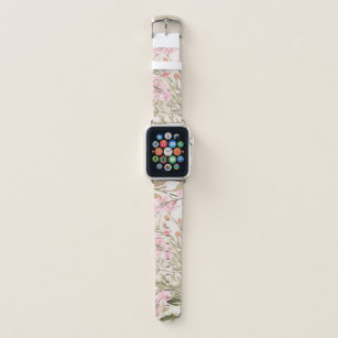 Blush pink coral forest green watercolor floral apple watch band