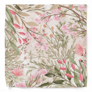 Blush pink coral forest green watercolor floral bandana