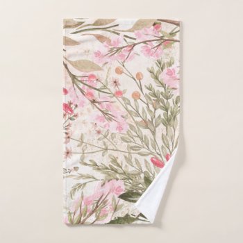 Blush Pink Coral Forest Green Watercolor Floral Hand Towel by kicksdesign at Zazzle