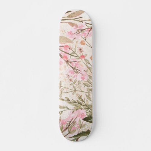 Blush pink coral forest green watercolor floral skateboard