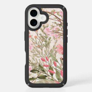 Blush pink coral forest green watercolor floral iPhone 16 case