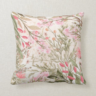 Blush pink coral forest green watercolor floral throw pillow