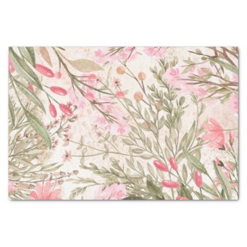 Blush Pink Coral Forest Green Watercolor Floral Tissue Paper by kicksdesign at Zazzle