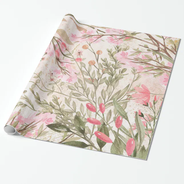 Living coral pink watercolor country chic floral Wrapping Paper by Pink  Water