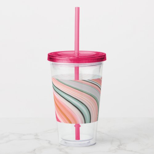 blush pink coral mint green marble swirls rainbow acrylic tumbler