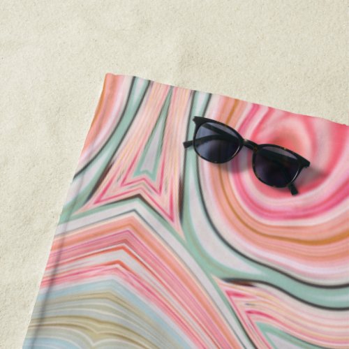 blush pink coral mint green marble swirls rainbow beach towel