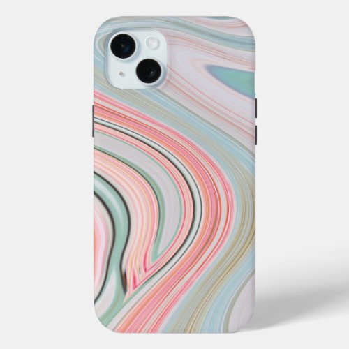 blush pink coral mint green marble swirls rainbow iPhone 15 plus case