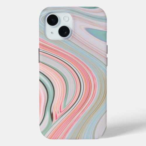 blush pink coral mint green marble swirls rainbow iPhone 15 case
