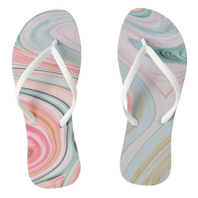 blush pink coral mint green marble swirls rainbow flip flops (Footbed)