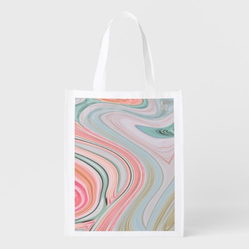 blush pink coral mint green marble swirls rainbow grocery bag