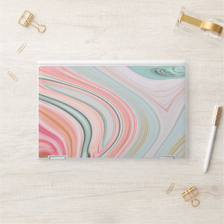 blush pink coral mint green marble swirls rainbow HP laptop skin