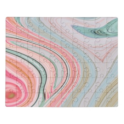 blush pink coral mint green marble swirls rainbow jigsaw puzzle