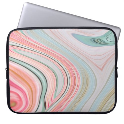 blush pink coral mint green marble swirls rainbow laptop sleeve