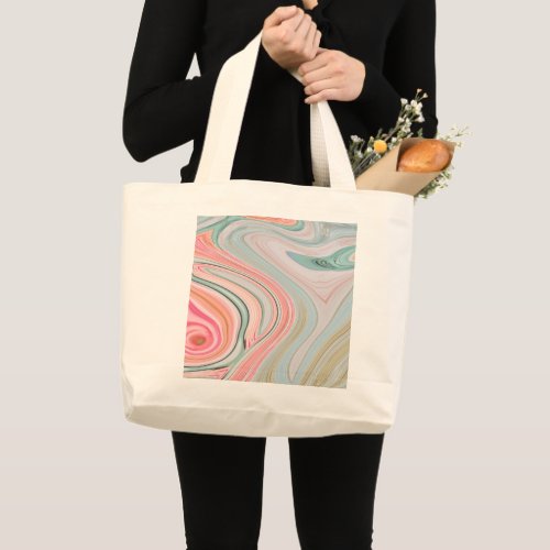 blush pink coral mint green marble swirls rainbow large tote bag