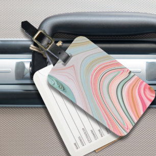 blush pink coral mint green marble swirls rainbow luggage tag