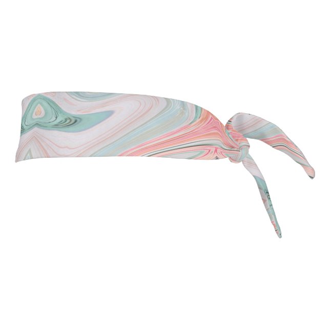 blush pink coral mint green marble swirls rainbow tie headband (Rotate 90)