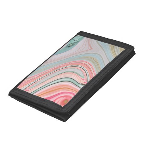blush pink coral mint green marble swirls rainbow trifold wallet