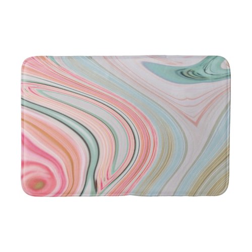 blush pink coral mint green rainbow marble swirls bath mat