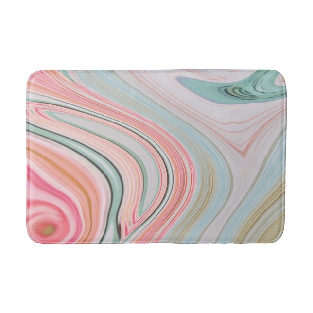 blush pink coral mint green rainbow marble swirls bath mat (Front)