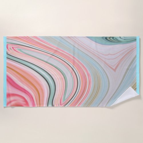 blush pink coral mint green rainbow marble swirls beach towel