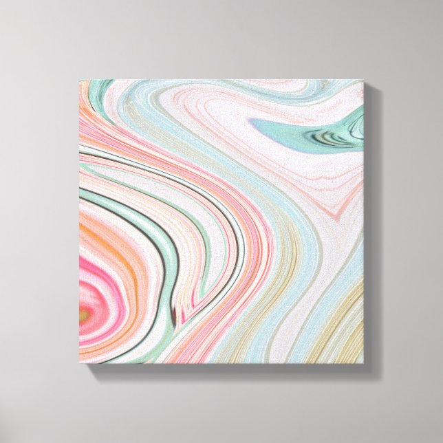 blush pink coral mint green rainbow marble swirls canvas print (Front)