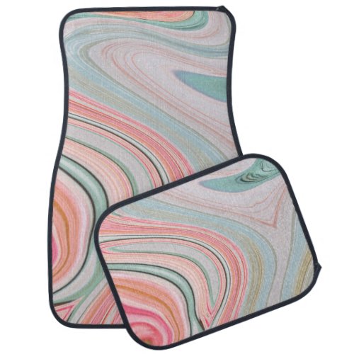 blush pink coral mint green rainbow marble swirls car floor mat