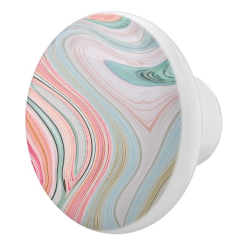 blush pink coral mint green rainbow marble swirls ceramic knob