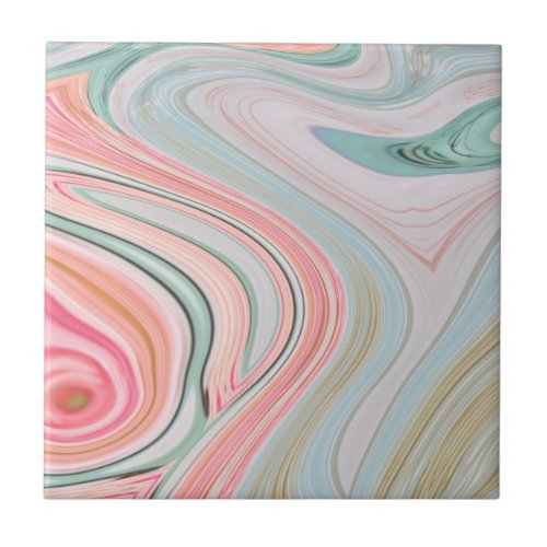blush pink coral mint green rainbow marble swirls ceramic tile