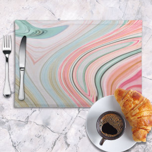 blush pink coral mint green rainbow marble swirls cloth placemat