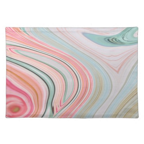 blush pink coral mint green rainbow marble swirls cloth placemat