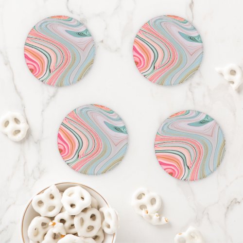 blush pink coral mint green rainbow marble swirls coaster set