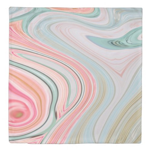 blush pink coral mint green rainbow marble swirls duvet cover